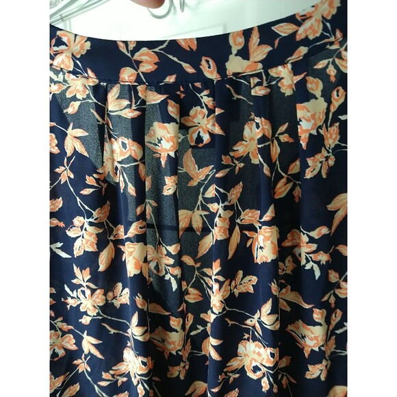 Cynthia Rowley Woman 3X Blouse V Neck Blue Coral Floral Semi Sheer Pullover 3/4 - Picture 10 of 11